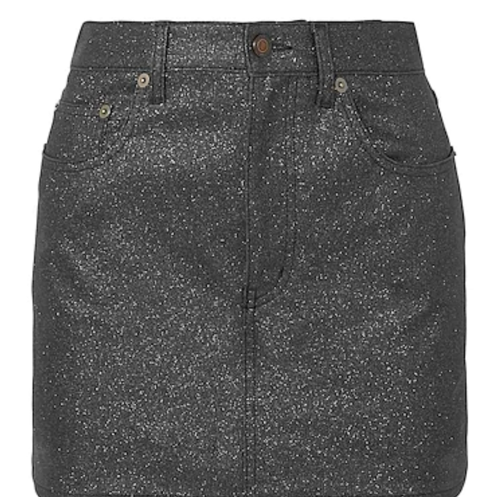 Saint Laurent Black Glitter Denim Mini Skirt NEW - Picture 2 of 7